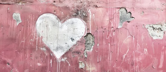 Wall Mural - Pink grungy wall featuring a white heart perfect as a background for your creativity Great for copy space image