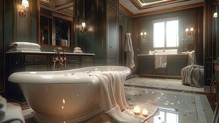 Poster - 5-star hotel bathroom interior design aesthetics, jewel tones. Generative AI.