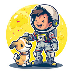 Wall Mural - Astronaut Cartoon with a Cute Little Dog
