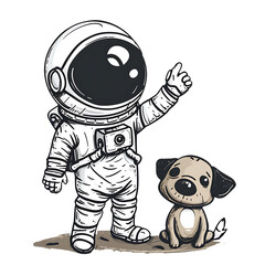 Wall Mural - Astronaut Cartoon with a Cute Little Dog