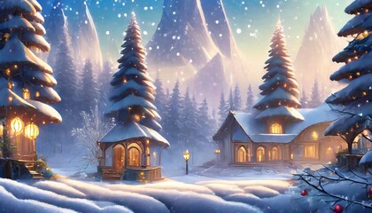 Wall Mural - christmas house in the forest