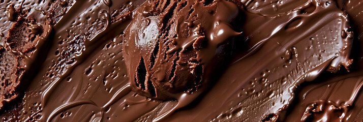 Wall Mural - Summer food photography - Close up of chocolate ice cream gelato mousse pudding texture, top view