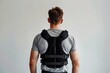 © Наталья Добровольска - Man wearing posture corrector on white background, promoting good health and alignment.