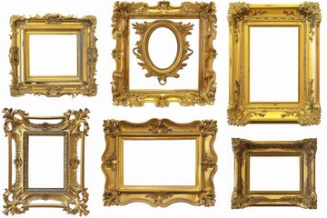 Poster - Six gold picture frames on a white background