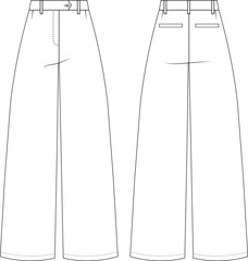 Wall Mural - wide leg palazzo mid rise mid waist denim jean pant trouser template technical drawing flat sketch cad mockup fashion woman design style model
