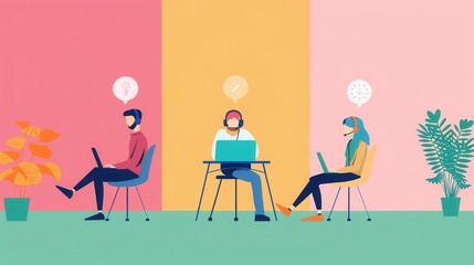 Poster - Flexible telework, adapting to changing work environments, flat design illustration