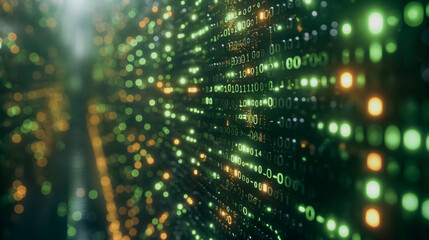 Poster - A computer screen with a green background and a row of numbers. The numbers are in different colors and are arranged in a grid. Concept of technology and complexity
