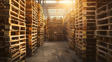 High Stack of Wooden Pallets, wooden pallets, stacked high, industrial, storage