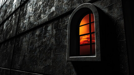 Canvas Print -   A photo of a window with a sky reflected inside and a sky outside the window