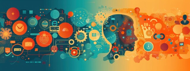 Poster - Graphics showing the development of communication standards in technology, with a historical perspective and future predictions.