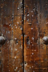 Poster - Close-up of a wooden surface with water droplets, suitable for use in nature-inspired designs