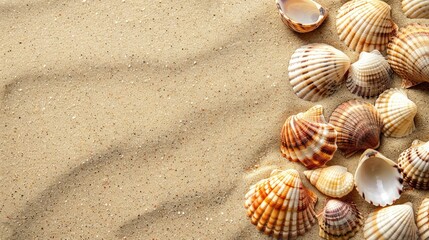 Wall Mural - Seashells on sandy beach with room for text