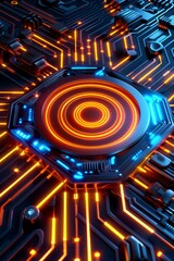 Wall Mural - abstract futuristic circuit board with glowing orange and blue lines - technology concept.