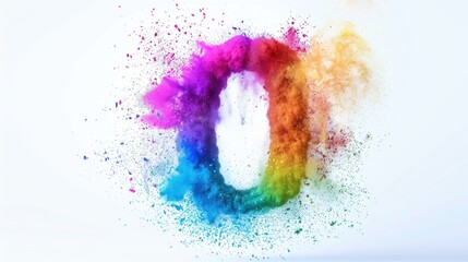 Poster - A colorful powder cloud in the shape of an 'O' with vibrant hues of red, orange, yellow, green, blue and purple