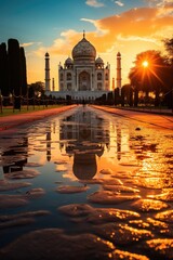 Abstract Taj Mahal geometric innovation and vibrant colors in a modern and uniqu, generative IA