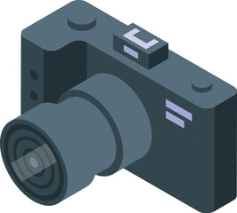 Poster - Photo camera is taking a picture, isolated on white background, in isometric view