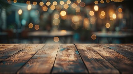 Poster - Vintage table with retro bokeh background viewed from the front empty space for text