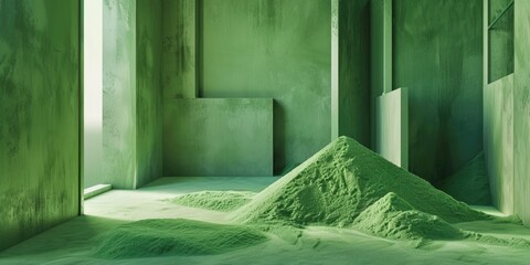 Poster - A small pile of green sand sits on a surface in a room