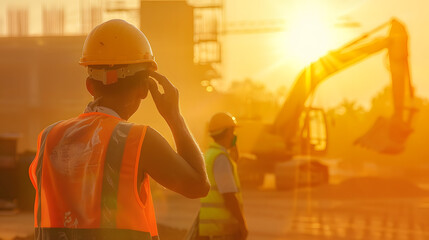 Wall Mural - Heat wave, construction workers in hot weather,hot weather shines a light on health, hot weather,heat illness, heat stroke, 