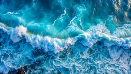 Wall Mural - Top view on blue ocean waves. Nature background.