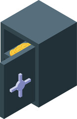 Poster - Open steel bank safe containing gold coins is showing financial security, safety and wealth