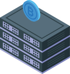 Poster - Server generating bitcoin cryptocurrency mining farm earning digital money