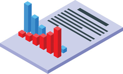 Poster - Isometric business report document with a growing bar chart showing success