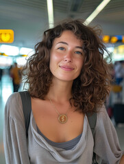 Poster - portrait of a woman on the airport or railway station