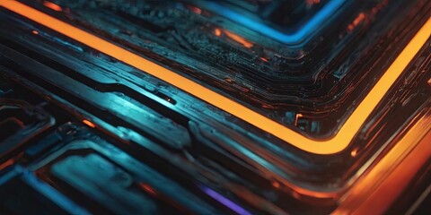Poster - A computer chip with a blue and orange line