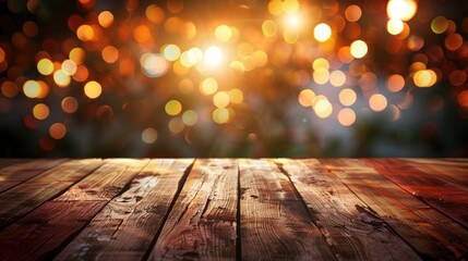 Poster - Vintage table with retro bokeh background viewed from the front empty space for text