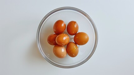 Poster - Boiled chicken eggs in glass bowl on white background