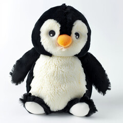 A soft and huggable stuffed penguin, isolated on white background.