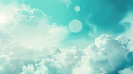 Wall Mural - Sky background with turquoise and white fluffy clouds empty space Blurred focus