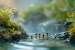 © Noppakun - Tranquil Hot Spring Retreat: Miniature Figurines in Serene Mountain Setting