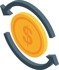 Poster - Gold dollar coin is rotating with two arrows symbolizing money turnover