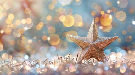 Poster - Shiny Christmas star ornament on blurred backdrop