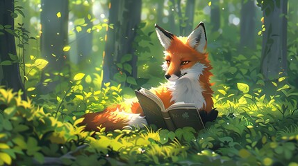 Sticker - A Fox Reading in the Forest