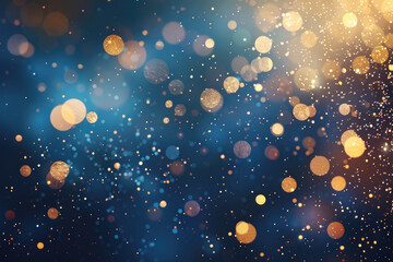 Poster - An artistic depiction of abstract golden and blue bokeh lights against a dark background, evoking a sense of wonder, mystery, and celebration.