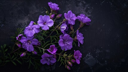 Sticker - A bunch of purple flowers sitting on top of a black surface