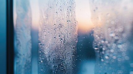 Wall Mural - Winter inscription on glass with condensation mimicking fogged windows and clear water droplet for creative banners