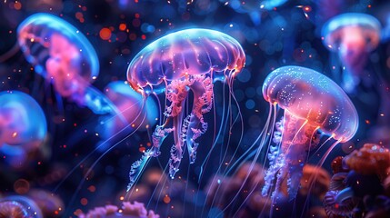 Wall Mural - Glowing Jellyfish in the Deep