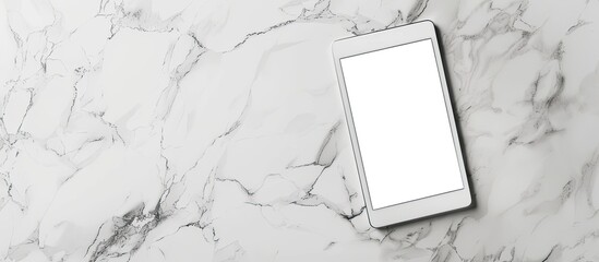 Aufkleber - Vertical white marble surface with an empty generic tablet PC creating a visually appealing copy space image