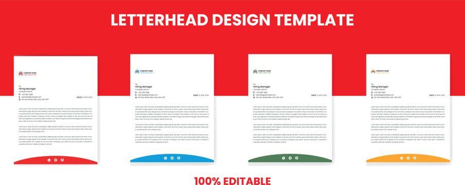 Business Letterhead design template with 4 color variations abstract corporate letterhead