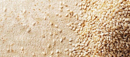 Poster - White sesame seeds ideal for background texture with room for copy space image