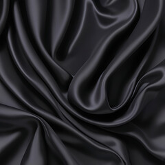 Wall Mural - Black silk background with dark luxurious fabric draped texture folds in waves of flowing soft pattern, abstract satin or velvet cloth in luxury material design. ai