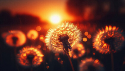 Wall Mural - A dandelion at sunset - Concept for freedom to wish