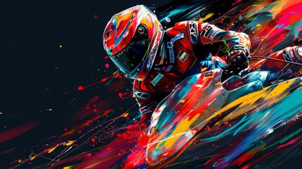 Wall Mural - Dynamic Moto Racer in Vibrant Abstract Art