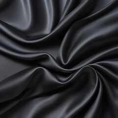 Wall Mural - Black silk background with dark luxurious fabric draped texture folds in waves of flowing soft pattern, abstract satin or velvet cloth in luxury material design. ai