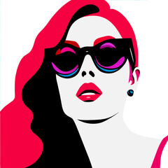 Wall Mural - Vector illustration of a beautiful woman's face with stylish sunglasses