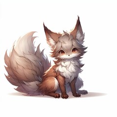 Wall Mural - ai generated illustration of a whimsical fantasy animal with fluffy fur on a white background